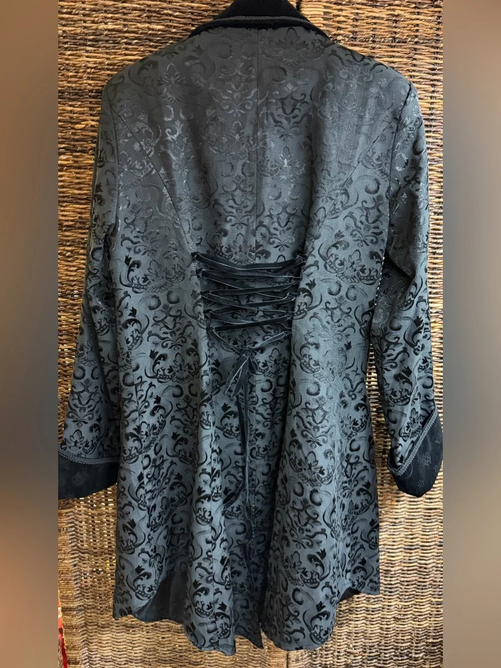 Black Velvet-Trim - Women’s Gothic Victorian Steampuk Long jacket -2XL